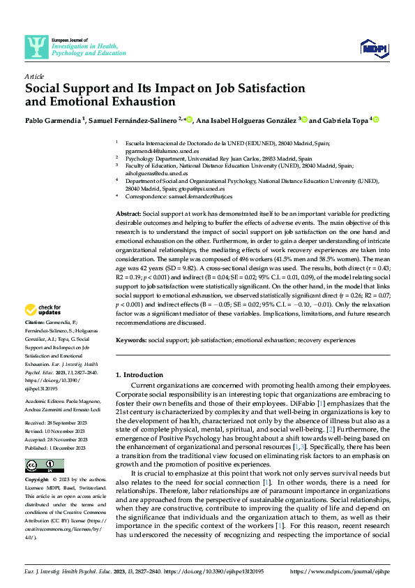 (PDF) Social Support and Its Impact on Job Satisfaction and Emotional ...