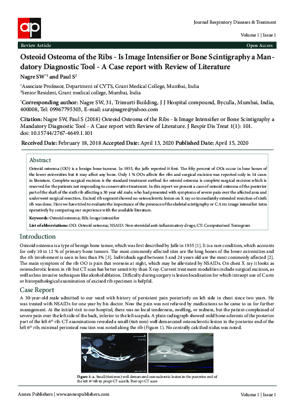 (PDF) Osteoid Osteoma of the Ribs - Is Image Intensifier or Bone ...