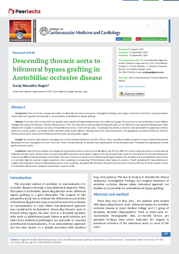 (PDF) Descending thoracic aorta to bifemoral bypass grafting in ...