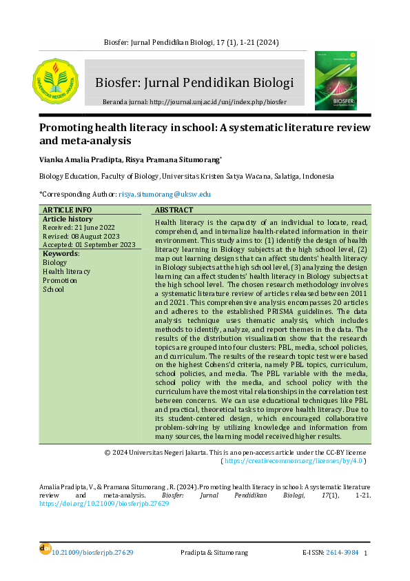 (PDF) Promoting health literacy in school: A systematic literature ...