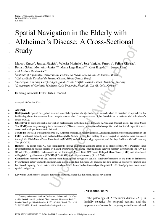 (PDF) Spatial Navigation in the Elderly with Alzheimer’s Disease: A ...