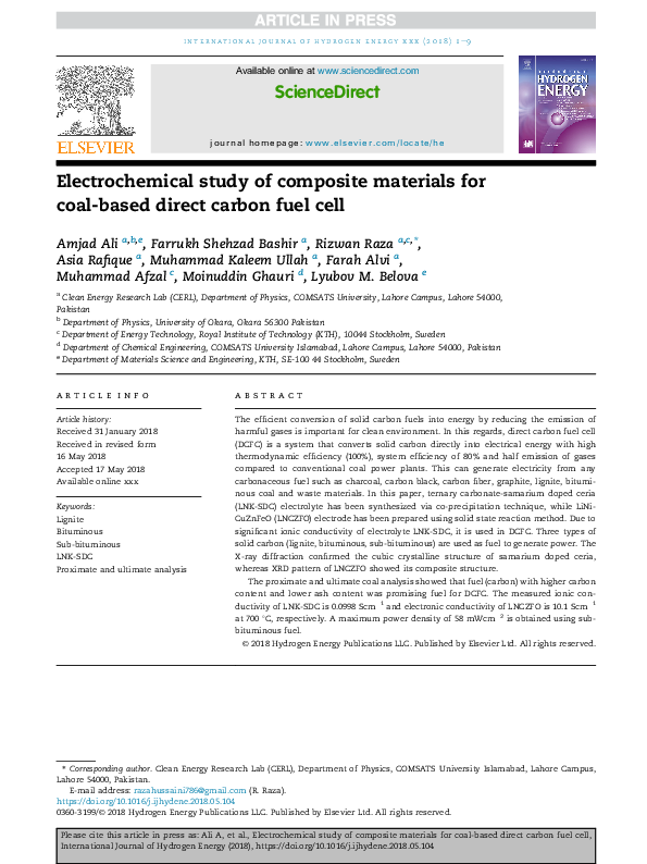 (PDF) Electrochemical study of composite materials for coal-based ...