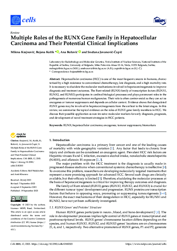 (PDF) Multiple Roles of the RUNX Gene Family in Hepatocellular ...