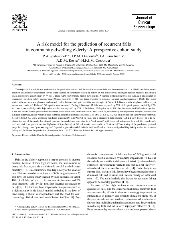 (PDF) A risk model for the prediction of recurrent falls in community ...