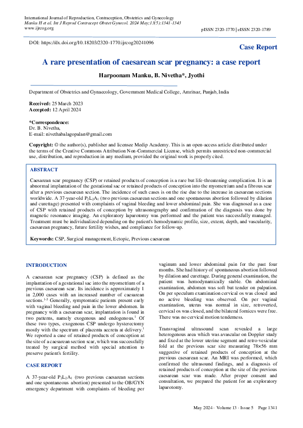 (PDF) A rare presentation of caesarean scar pregnancy: a case report