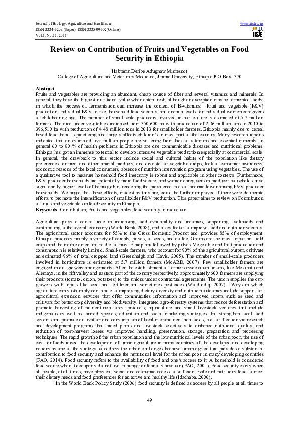 (PDF) Review on Contribution of Fruits and Vegetables on Food Security ...