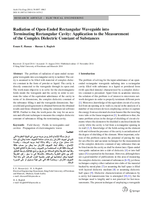 (PDF) Radiation of Open-Ended Rectangular Waveguide into Terminating ...