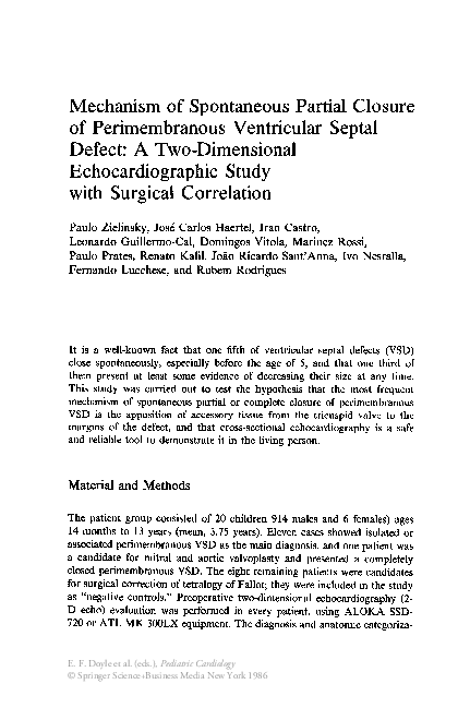 (PDF) Mechanism of Spontaneous Partial Closure of Perimembranous ...
