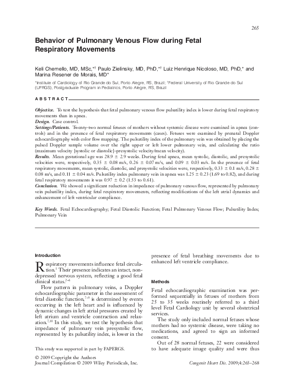 (PDF) Behavior of Pulmonary Venous Flow during Fetal Respiratory ...