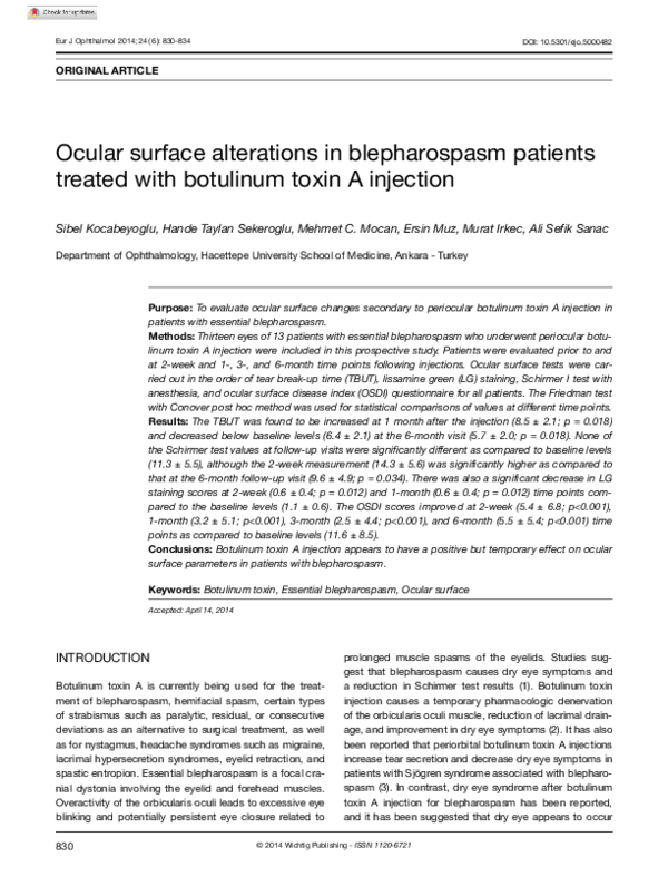 (PDF) Ocular Surface Alterations in Blepharospasm Patients Treated with ...