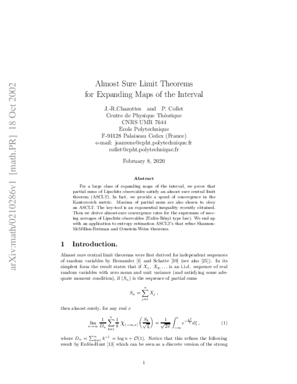 (PDF) Almost Sure Limit Theorems for Expanding Maps of the Interval