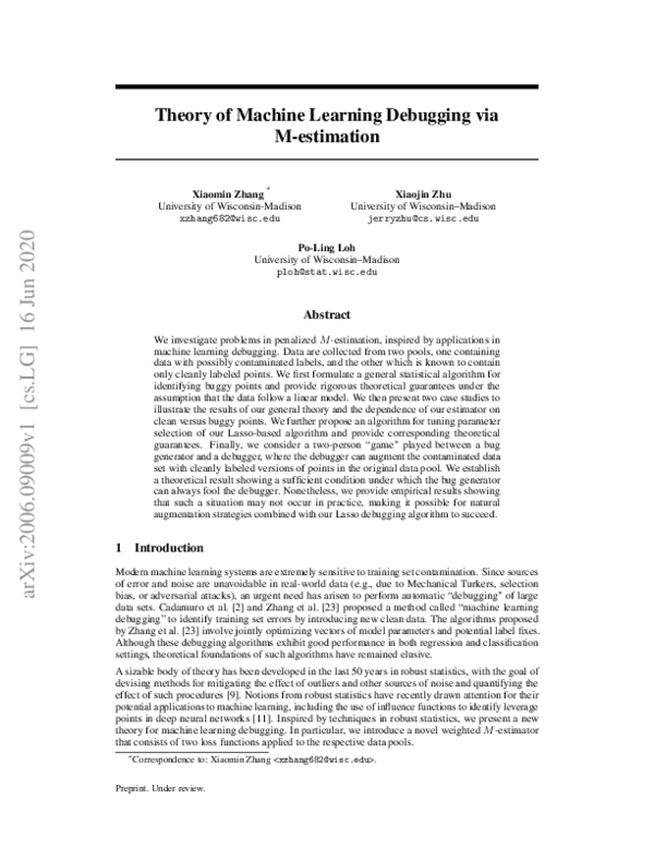 (PDF) Theory of Machine Learning Debugging via M-estimation