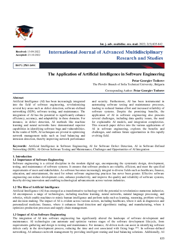 (PDF) The Application of Artificial Intelligence in Software Engineering