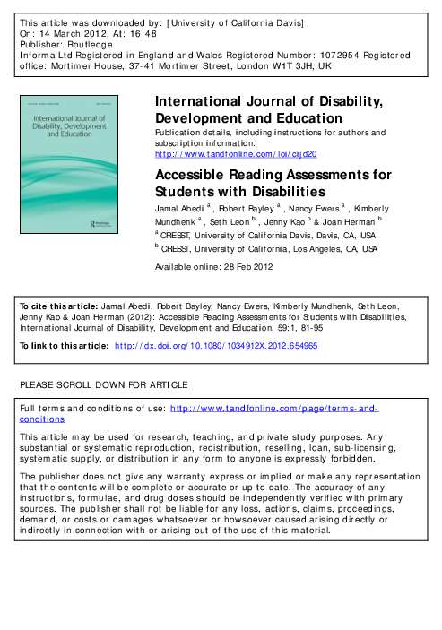 (PDF) Accessible Reading Assessments for Students with Disabilities