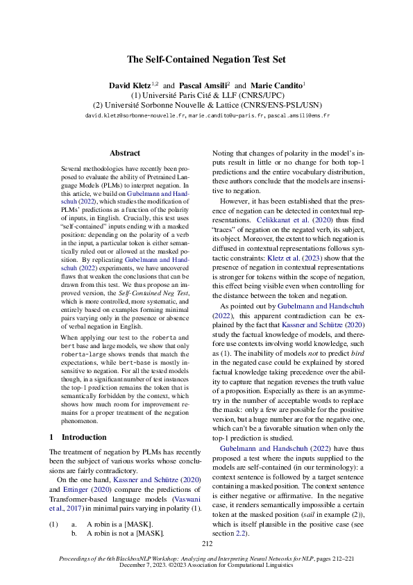 (PDF) The Self-Contained Negation Test Set