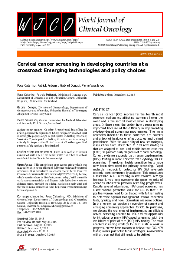 (PDF) Cervical Cancer Screening in Developing Countries