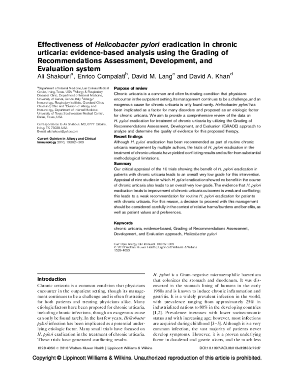 (PDF) Effectiveness of Helicobacter pylori eradication treatments in a ...