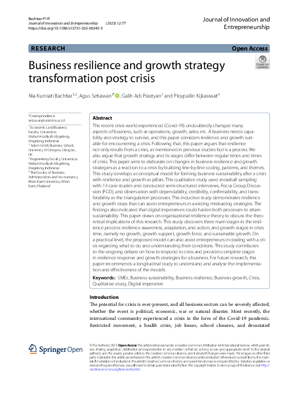 (PDF) Business resilience and growth strategy transformation post crisis