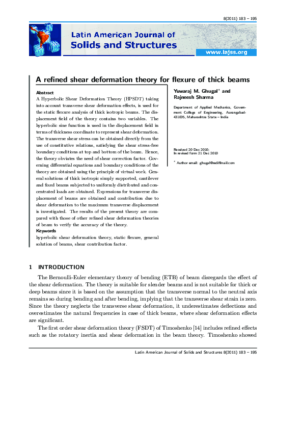 (PDF) A refined shear deformation theory for flexure of thick beams
