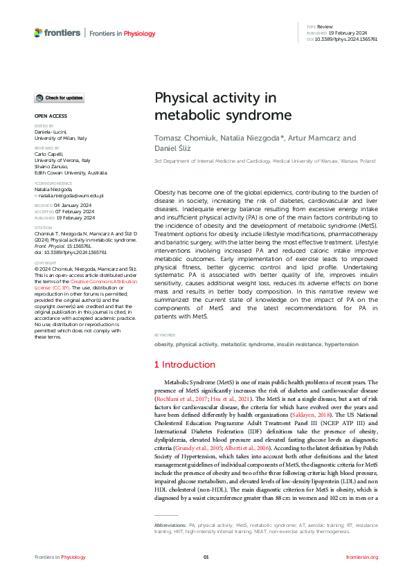 (PDF) Physical activity in metabolic syndrome