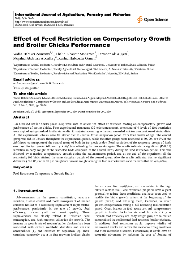 (PDF) Effect of Feed Restriction on Compensatory Growth and Broiler ...