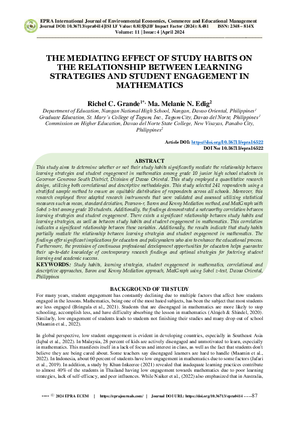 (PDF) The Mediating Effect of Study Habits on the Relationship Between ...