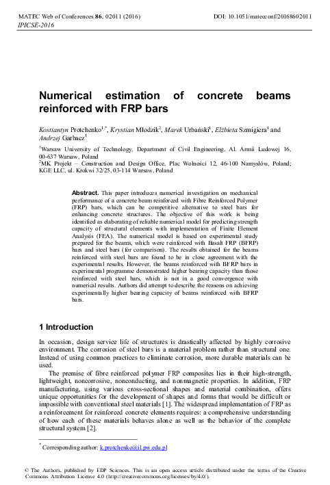(PDF) Numerical estimation of concrete beams reinforced with FRP bars