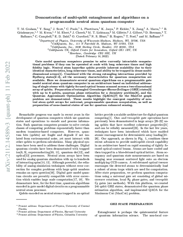(PDF) Multi-qubit entanglement and algorithms on a neutral-atom quantum ...