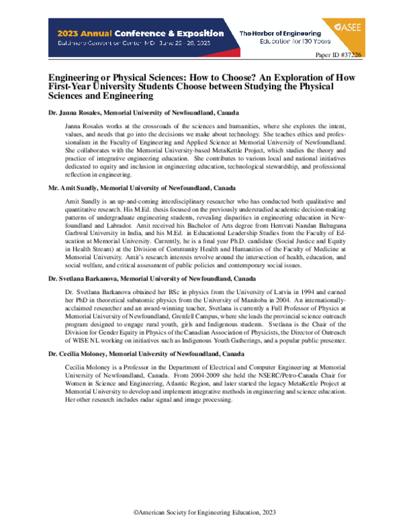 (PDF) Engineering or Physical Sciences: How to Choose? An Exploration ...