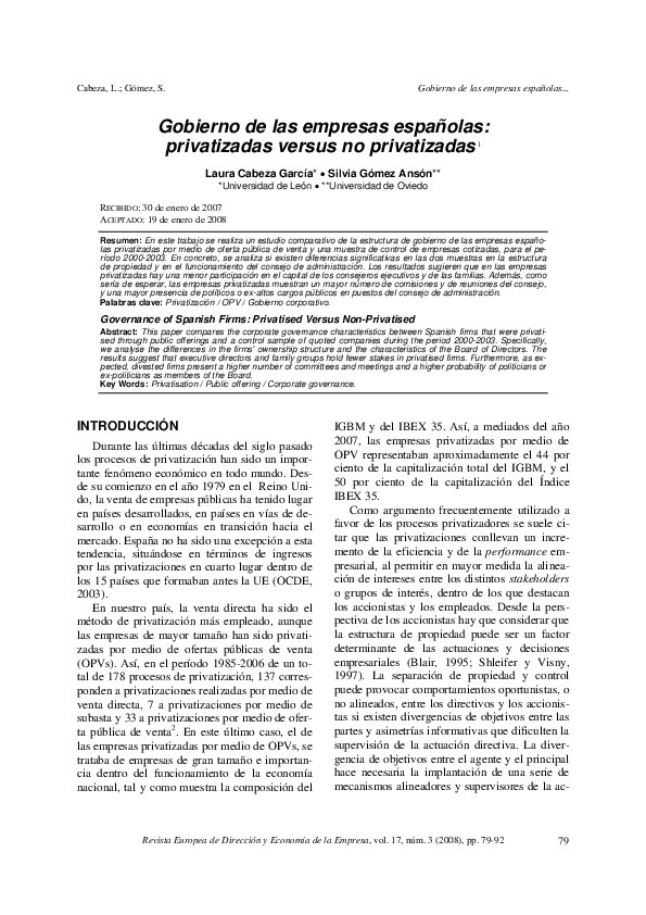 (PDF) Gobierno de las empresas españolas: privatizadas versus no ...