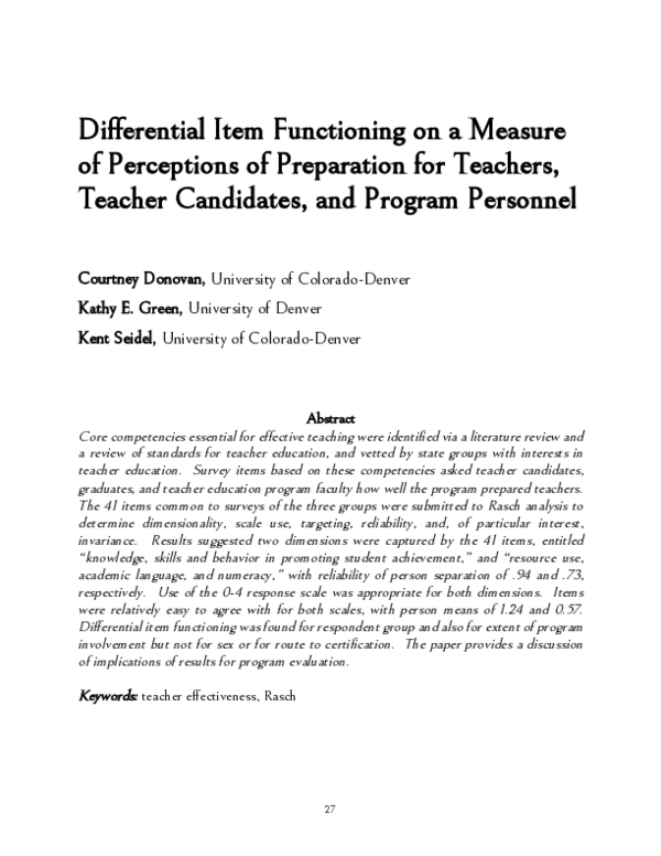 (PDF) Differential Item Functioning on a Measure of Perceptions of ...