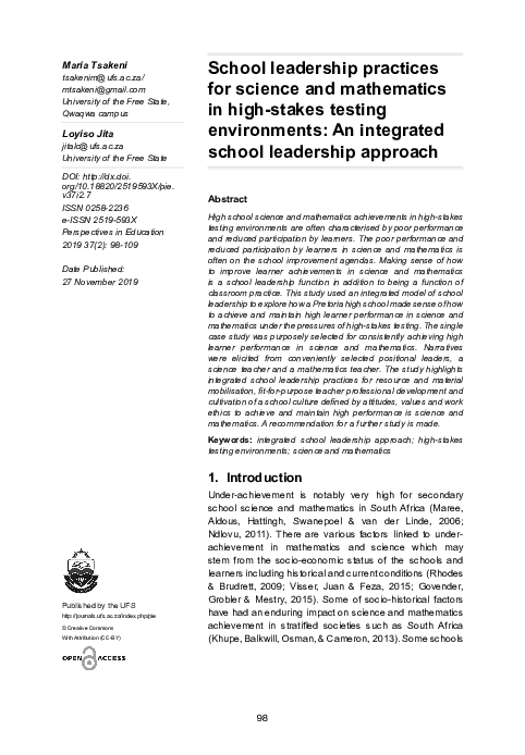 (PDF) School leadership practices for science and mathematics in high ...