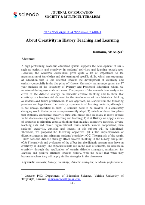 (PDF) About Creativity in History Teaching and Learning