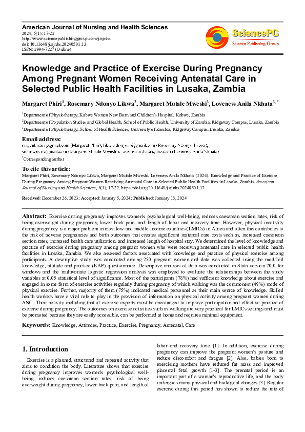 (PDF) Knowledge and Practice of Exercise During Pregnancy Among ...