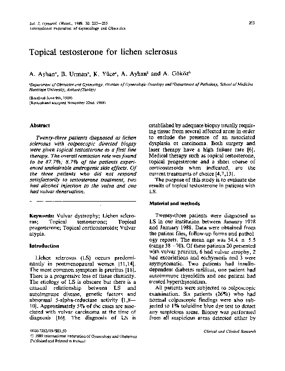 (PDF) Topical testosterone for lichen sclerosus