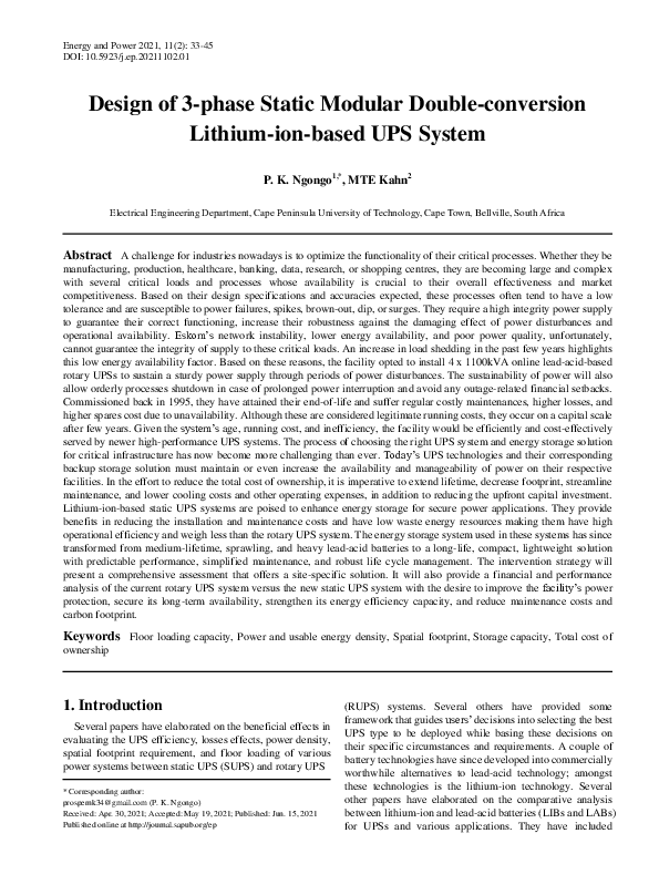 (PDF) Design of 3-phase Static Modular Double-conversion Lithium-ion ...