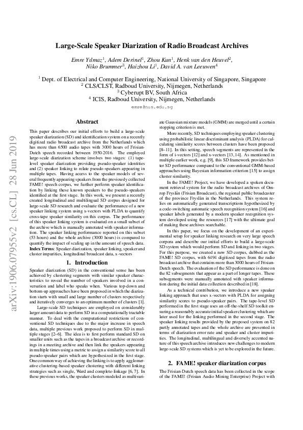 (PDF) Large-Scale Speaker Diarization of Radio Broadcast Archives