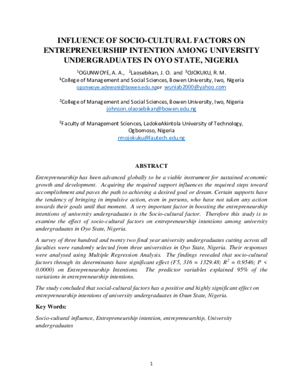 (PDF) INFLUENCE OF SOCIO-CULTURAL FACTORS
