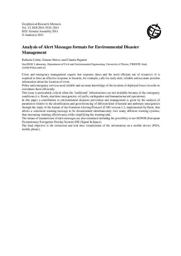 (PDF) Analysis of Alert Messages formats for Environmental Disaster ...