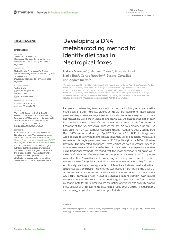 (PDF) Developing a DNA metabarcoding method to identify diet taxa in ...