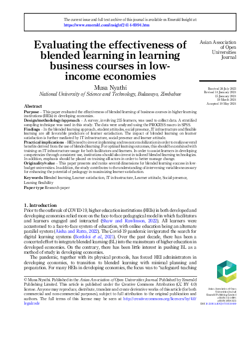 (PDF) Evaluating the effectiveness of blended learning in learning ...