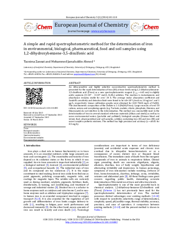 (PDF) A simple and rapid spectrophotometric method for the ...