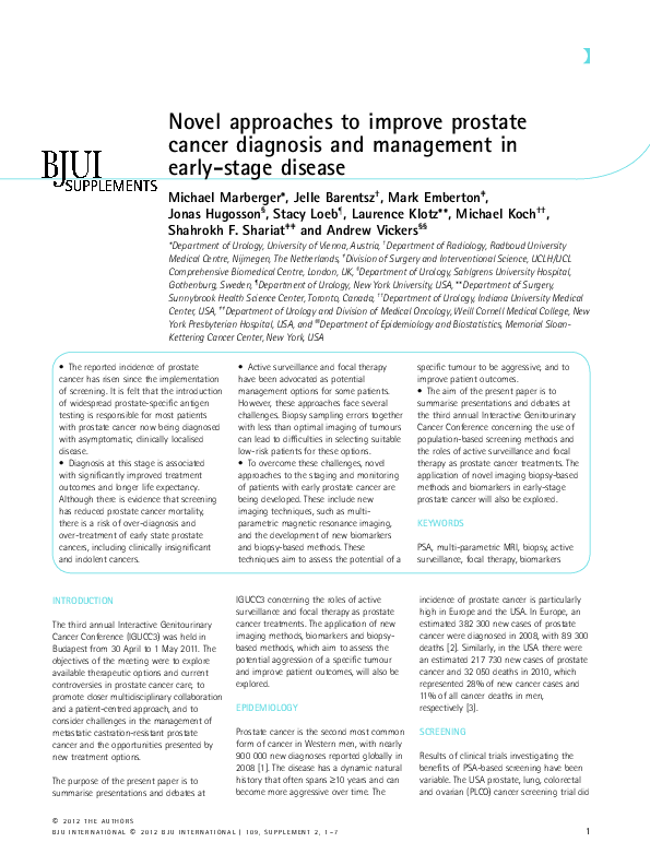 (PDF) Novel approaches to improve prostate cancer diagnosis and ...