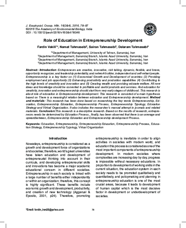 (PDF) Role of Education in Entrepreneurship Development