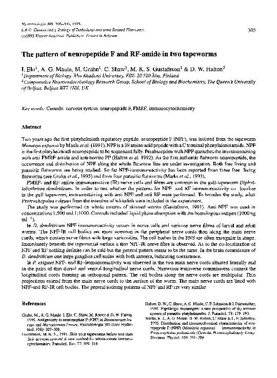 (PDF) The pattern of neuropeptide F and RF-amide in two tapeworms