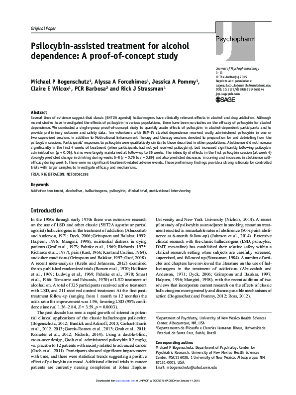  pdf psilocybin assisted treatment for alcohol dependence a proof of