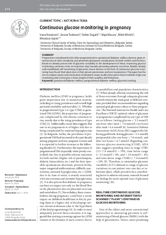 (PDF) Continuous glucose monitoring in pregnancy