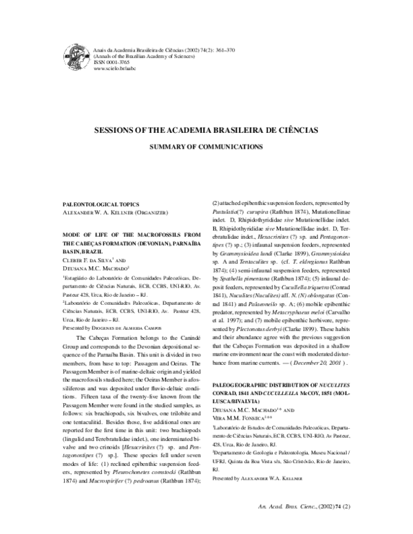 (PDF) Mode of life of the macrofossils from the cabeças formation ...