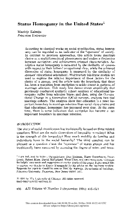 (PDF) Status Homogamy in the United States