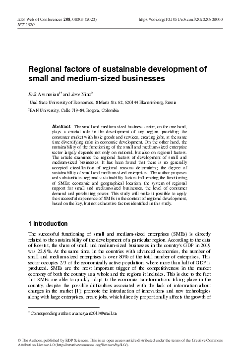 (PDF) Regional factors of sustainable development of small and medium ...